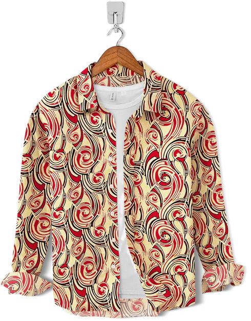 Casual Shirt- Linen Skin Red Circle Print